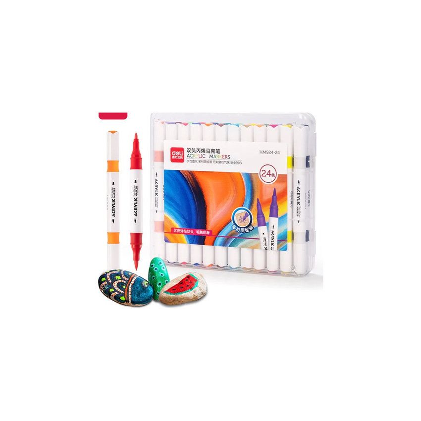 Deli Dual Tip Acrylic Marker Pen set of 24 HM924